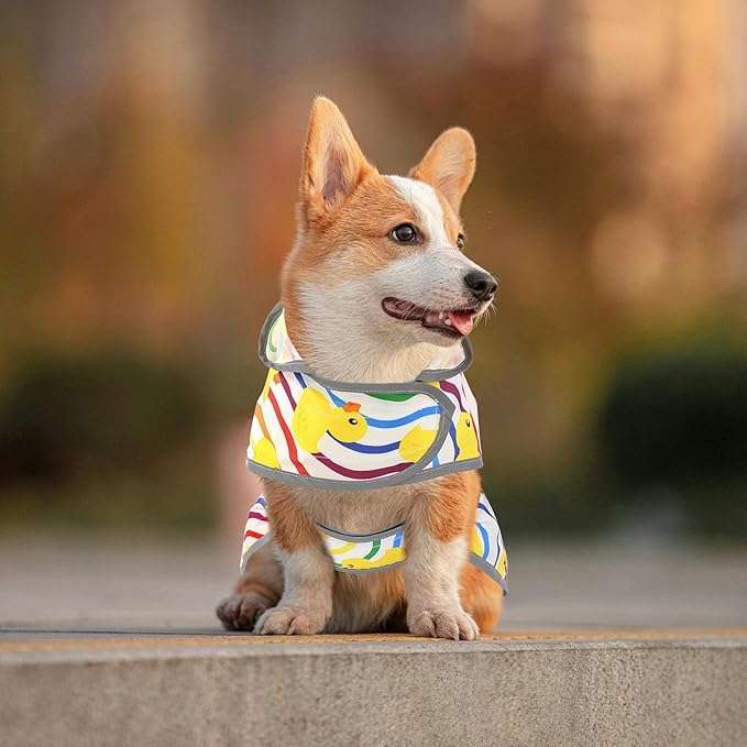 Dog Raincoat for Medium Dogs Waterproof Hooded Rain Jacket with Reflective Strips Leash Hole & Poncho Adjustable Fit (Rainbow,M)