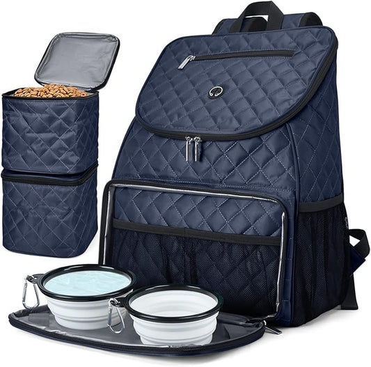 BAGLHER Dog Travel Bag,Airline Approved Pet Supplies Backpack, Dog Travel Backpack with 2 Silicone Collapsible Bowls and 2 Food Baskets.