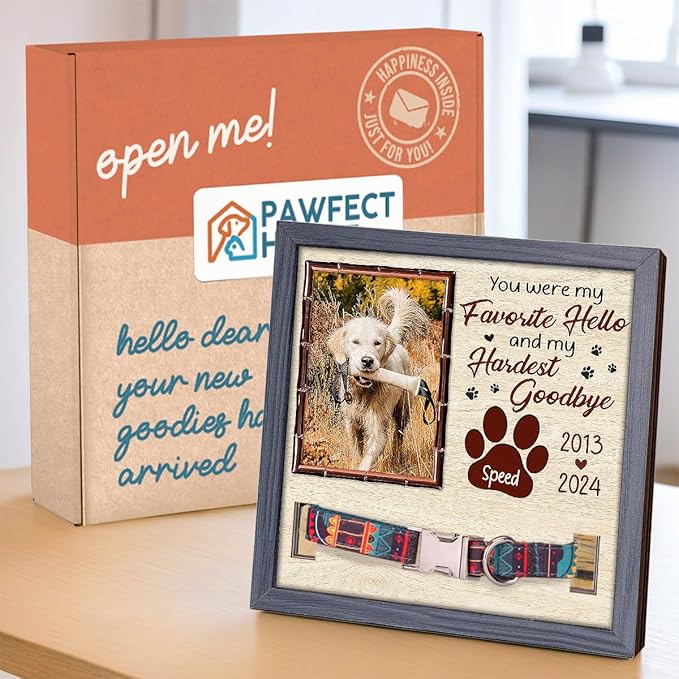 Pawfect House Personalized Pet Loss Sign 9x9IN With Collar Holder, You Were My Favorite Hello, Dog Memorial Gifts For Loss Of Dog, Custom Memorial Picture Frame, Pet Loss Sympathy Gift
