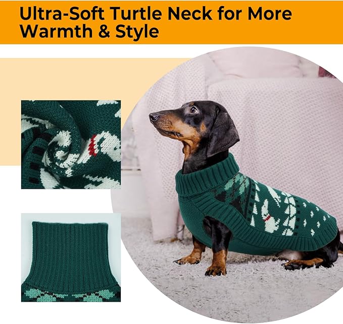 Lelepet Dachshund Sweater, Turtleneck Dog Sweaters for Small Dogs, Warm Pullover Knitted Pet Coat, Cold Weather Dachshund Clothes, Fall/Winter Cozy Outfit (XS-XL)