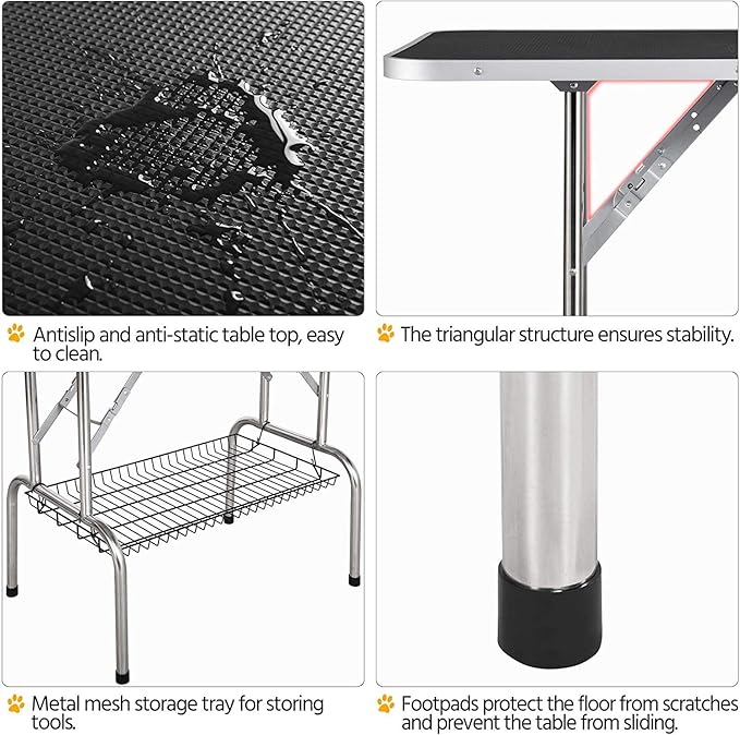 Dog Pet Grooming Table for Large Dogs Adjustable Height Heavy Duty Professional Portable Trimming Table with Arm/Noose/Mesh Tray, Maximum Capacity Up to 330 LBS, 42''/Black