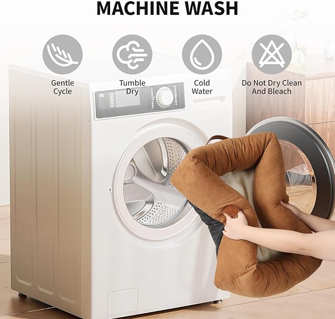 20In Dog Bed for Small Medium Sized Dogs and Cats - Washable Rectangle Puppy Bed for Indoor Outdoor, Cozy Pet Bed with Support Pillow & Non-Slip Bottom(Brown, Small)