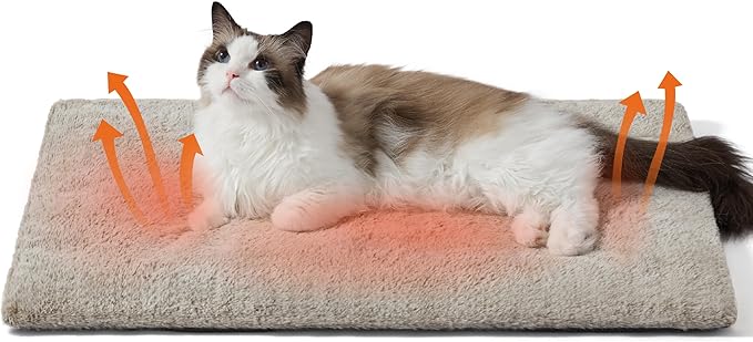 Bedsure Self Warming Cat Bed, Extra Warm Self Heating Pad for Cats & Dogs, Anti-Slip Medium Thermal Pet Mat Indoor with Removable Washable Cover, 29" x 19", Brown