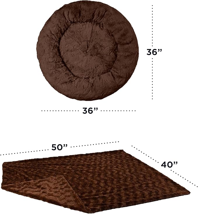 Best Friends by Sheri Bundle Set The Original Calming Lux Donut Cuddler Cat and Dog Bed + Pet Throw Blanket, Dark Chocolate, Large, 36x36