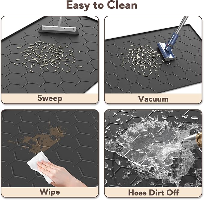 Silicone Cat Litter Trapping Mat, Large Waterproof 34" X 22" Cat Litter Box Mat, Easy to Clean, Black