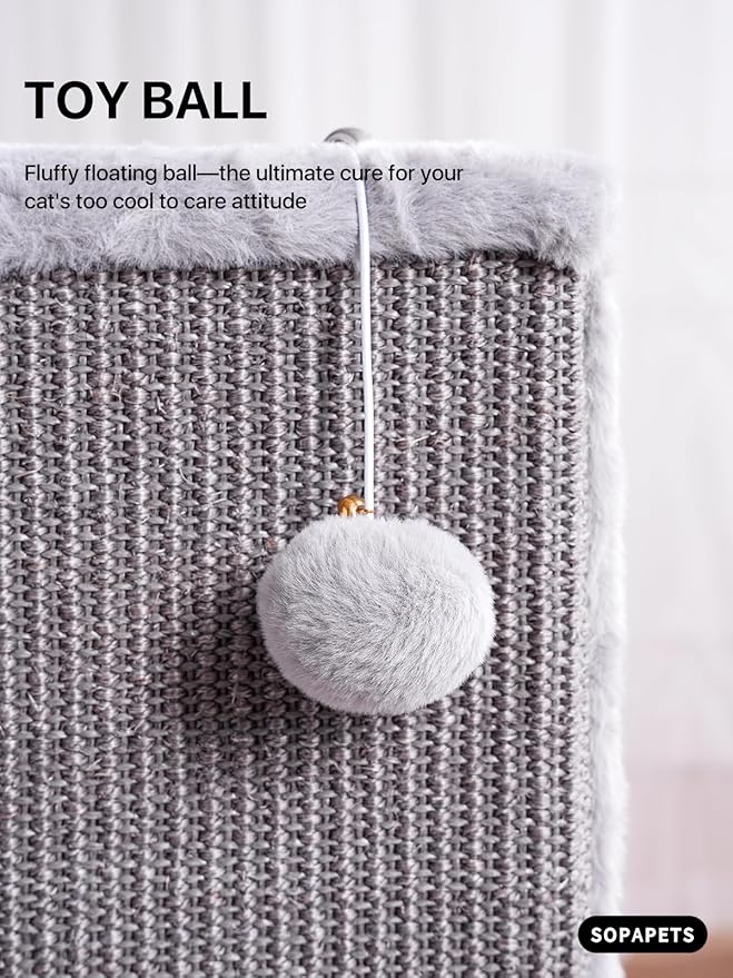 32.7" Tall Cat Scratching Post for Indoor Cats, Sisal Cat Scratcher Post with Hanging Ball