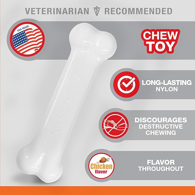 Nylabone Original Bone Power Chew Toy for Dogs, Durable & Tough Dog Toys for Aggressive Chewers, Chicken Flavor, Medium - Up to 35 lbs, 1 Count