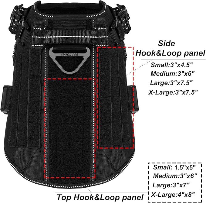 ICEFANG Tactical Dog Harness, Medium Size,2X Metal Buckle,Working Dog MOLLE Vest with Handle,No Pulling Front Leash Clip,Hook and Loop Panel (Black,M (Pack of 1))
