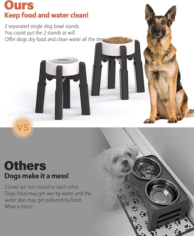 CZPET Dog Bowl Stand with Adjustable Height and Width [2 Pack, Stand Only], Elevated Pet Water & Food Feeder for Medium and Large Pets, Stable and Anti-Slip Raised Bowl