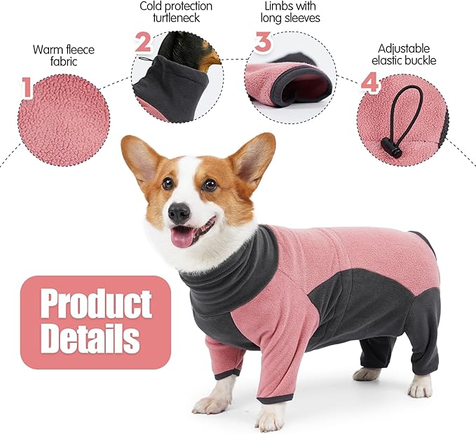 Winter Coat, Warm Fleece Jacket, Windproof Dog Pullover Bodysuit, Fullbody Pajamas Onesie, Cold Weather Clothes for Medium Large Dog (3XL, Pink)
