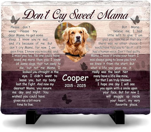 Custom Memorial Stone Gifts - 'Don't Cry Sweet Mama' - Diverse Background Palette, Sympathy Gift for Women and Mom Losing Beloved Pet - Caring Gesture for Dog & Cat Lovers