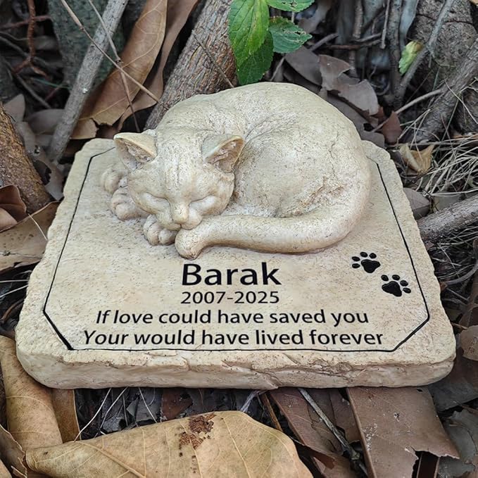 Personalized Cat Memorial Grave Marker Tribute Statue - Custom Cat Memorial Garden Stones Commemorates Our Lost Fur Baby - Pet Cat Headstone Memorial Gifts Indoor Outdoor Decor
