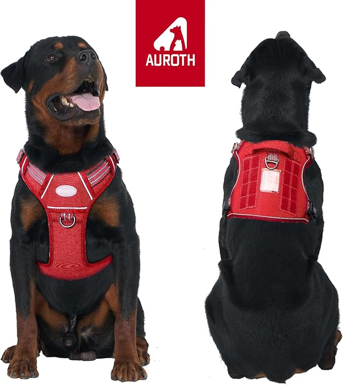 AUROTH Tactical Dog Harness for Large Dogs No Pull Adjustable Pet Harness Reflective K9 Working Training Easy Control Pet Vest Military Service Dog Harnesses Red L
