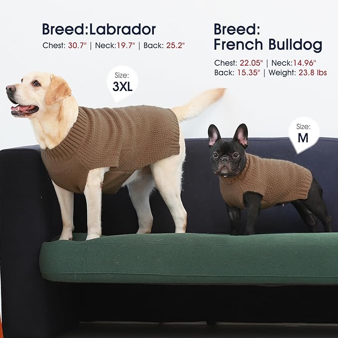 IECOii Big Dog Sweater - XXXXL Winter Coat for Extra Large Dogs, Warm Khaki-4XL Knitwear for Doberman, Great Dane