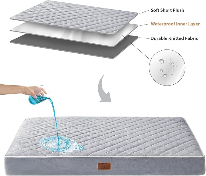 WNPETHOME Orthopedic Dog Bed Medium Size Dog, Waterproof Medium Dogs Bed with Removable Washable Cover, Multi-Needle Quilting Dogs Crate Bed