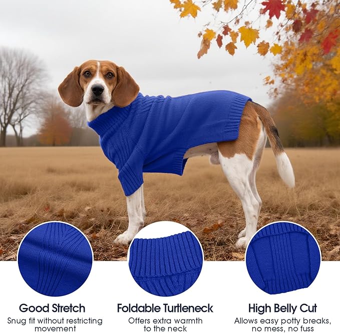 IECOii Extra Large Dog Sweater 4XL,Thermal Warm Dog Sweaters for Giant Breed Dogs,Turtleneck Knitted Knitwear for Pet Winter,Stretchy&Easy On Doggy Sweatshirt for Doberman,Great Dane(Royal Blue,XXXXL)