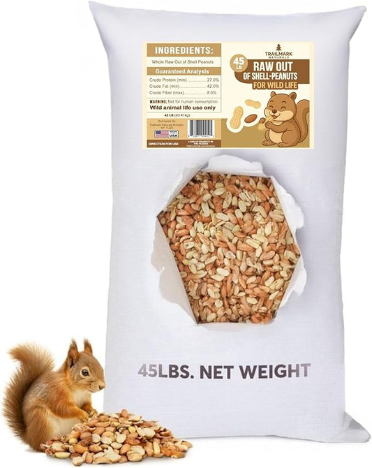 45 LB - Raw Shelled Peanuts For Squirrels, Out of Shell Peanuts For Birds and Wildlife- Squirrel Food, Wild Bird Seed - Grown in The USA