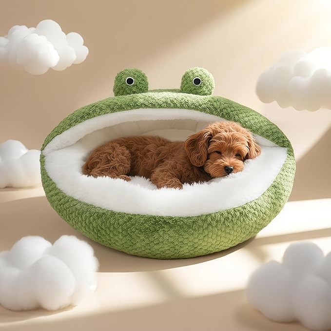 CWV Cute Cat Beds Kitten Beds, Soft Small Dog Beds, Washable Pet Beds for Puppy and Kitty, Funny Frog Cat Cave, 23 Inches