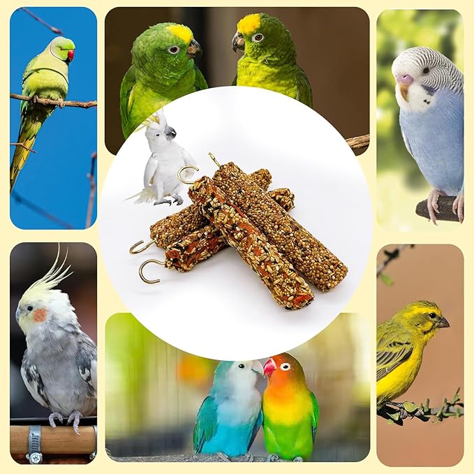 4PCS Parakeet Treat,Natural Parrots Treat Sticks,Vegetable & Grain Style Sticks,Bird Treats for Cockatiel Lovebirds Budgies Myna Canary Finches Conure