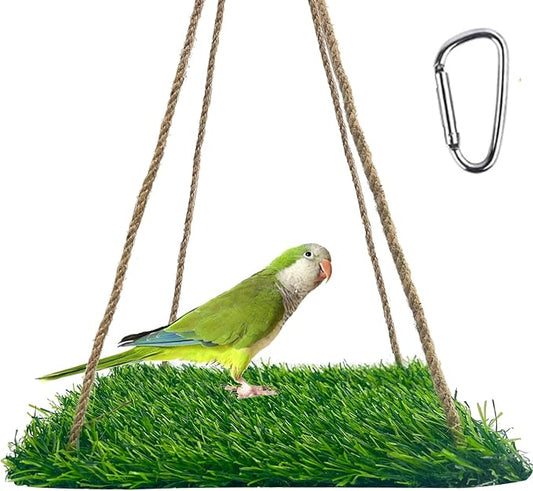 FlidRunest Large Bird Swing Toy, Bird Grass Mat Hammock Swing with Hooks, Parrot Climbing Foraging Toy for Cockatoo,Parakeets,Budgie,Sun Conure, Small to Medium 15.7x7.8 Inches