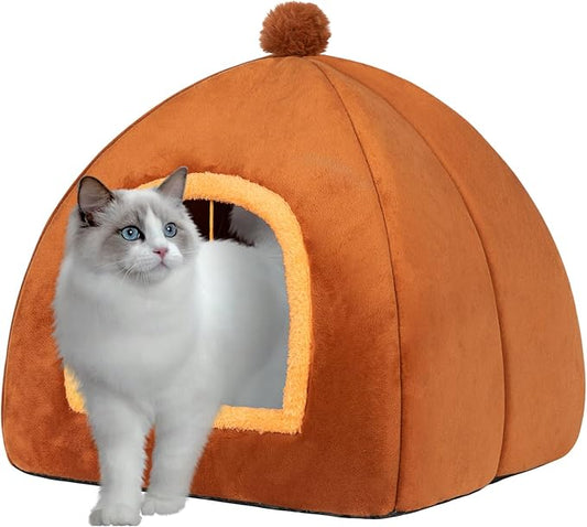 Cat Bed Cave for Indoor Cats,Cat House Tent Bed with Removable Washable Cushioned Pillow, 2-in-1 Kitten Beds for Indoor Kittens,Pet Bed