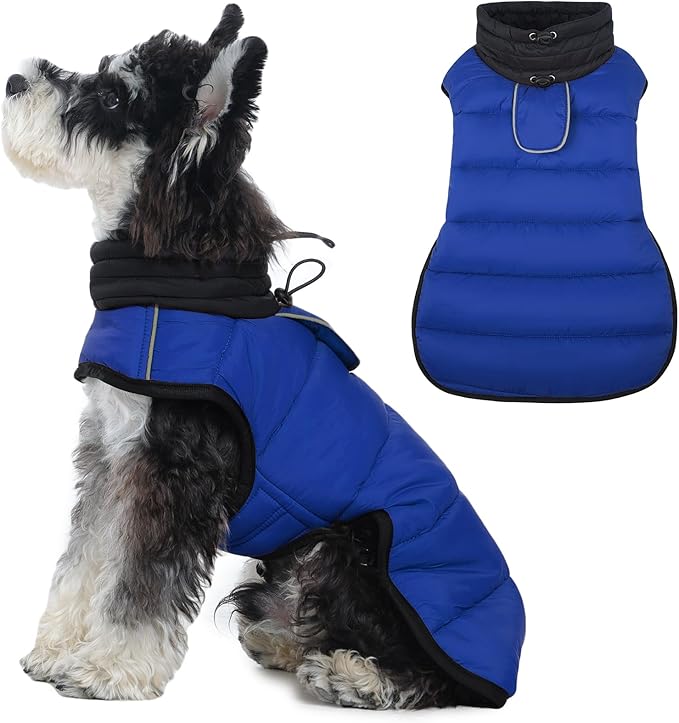 IDOMIK Dog Winter Coat, Warm Waterproof Dog Puffer Jacket with Harness Hole, Adjustable Reflective Snow Jacket Vest with Turtleneck, Pet Cold Weather Coats for Small Dogs,Blue,XS
