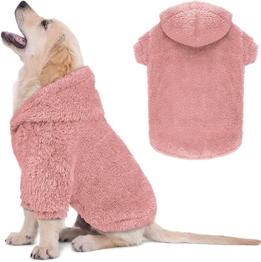 Fuzzy Dog Hoodie Dog Sweaters for Small Dogs Soft Double-Sided Plush Fleece Pet Sweater Clothes Coats Pet Hoodie Sherpa Hooded Sweatshirt(Pink-XS)