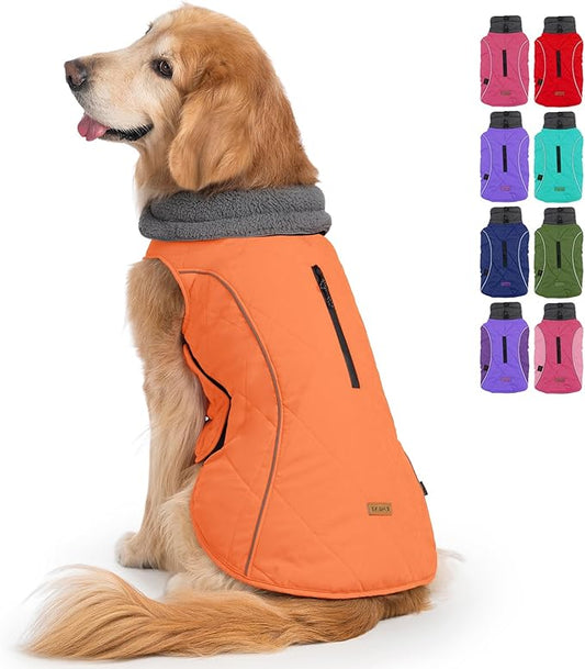 EMUST Dog Winter Jackets, Small/Medium/Large Dog Coat for Winter, French Bulldog Clothes for Dogs, Pet Cold Jacket for Large Dogs, Orange, XL