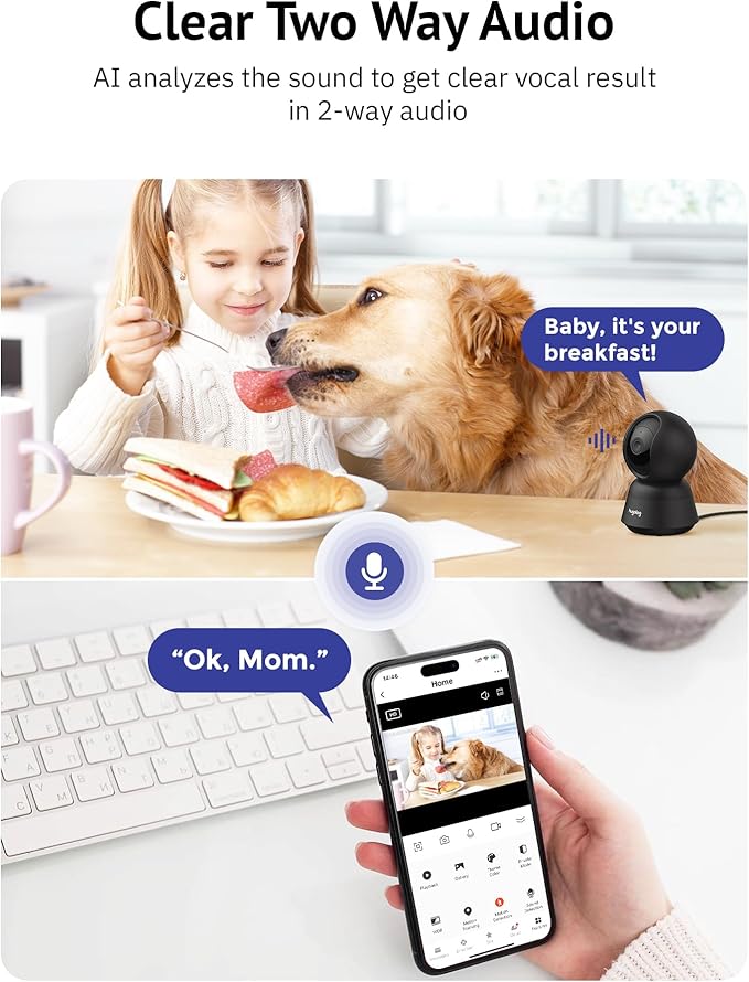 Hugolog 4K 8MP Indoor Pan/Tilt Security Camera with Auto-Focus,Ideal for Baby Monitor/Pet Camera/Home Security,Starlight Color Night Vision,Human/Pet AI,Two-Way Audio,US Cloud,Compatible with Alexa