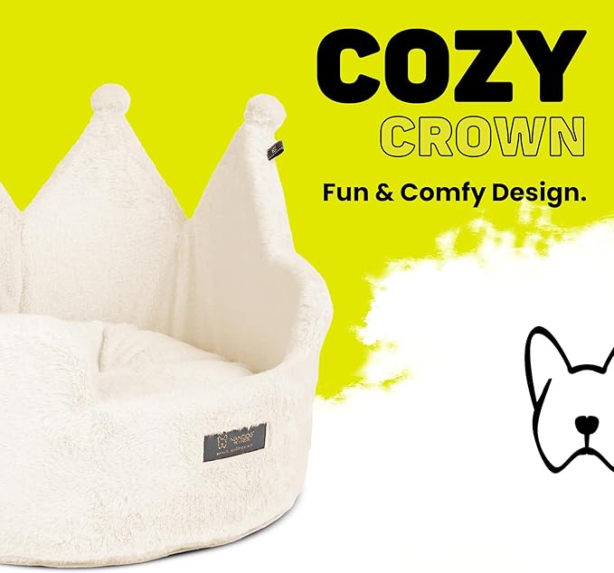 NANDOG Pet Gear Crown Cozy Round Dog and Cat Bed Collection Washable Indoor Pet Bed for Small Breeds -Soft Bed Fits in Crate or Kennel - Made of Ultra Soft Micro-Plush Material (Ivory Cloud)