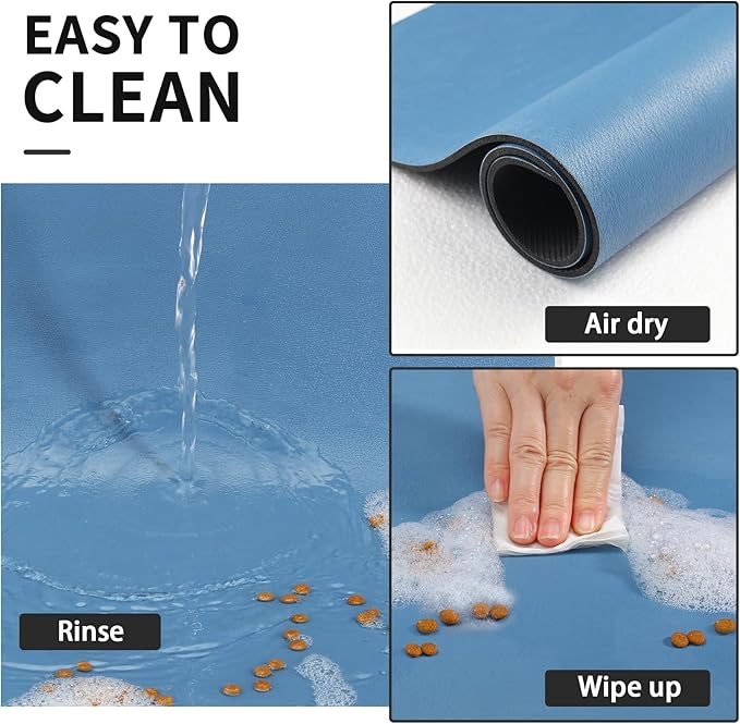 Pet Feeding Mat - Absorbent Dog Mat for Food and Water, No Stains Cat Bowl Mat, Easy to Clean Pet Placemats, Quick Dry Dog Water Dispenser Mat for Messy Drinkers | Blue 18"x28"