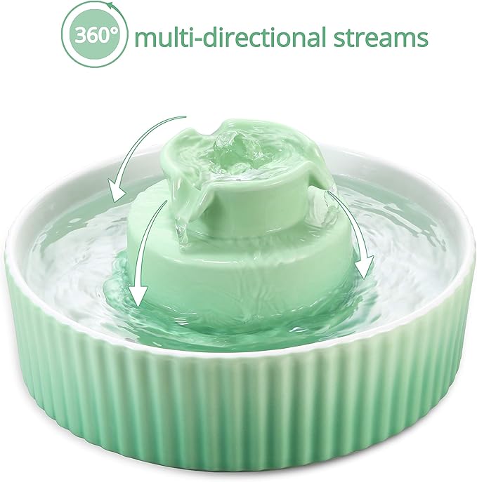 Ceramic Cat Water Fountain, 2.1L/71oz Cupcake Cat Fountain for Dog and Cat Indoor, 2 Ultra Quiet Pumps (Green)