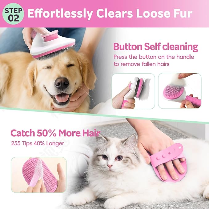 Dog Brush for Shedding 13pcs Bath Grooming Kit with Pet Nail Clipper and File - Dog Bath Brush Cat Grooming Supplies, Dematting Comb Bath Brush Shampoo Scrubber for Dogs and Cats
