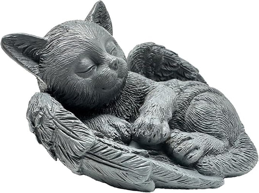 Small Cat Memorial Stone Commemorates Our Lost Fur Baby,Peaceful Sleeping Cat Angel Statue for Garden,Indoor,Pet Grave Markers,and Loss of Cat Sympathy Gift(Gray)