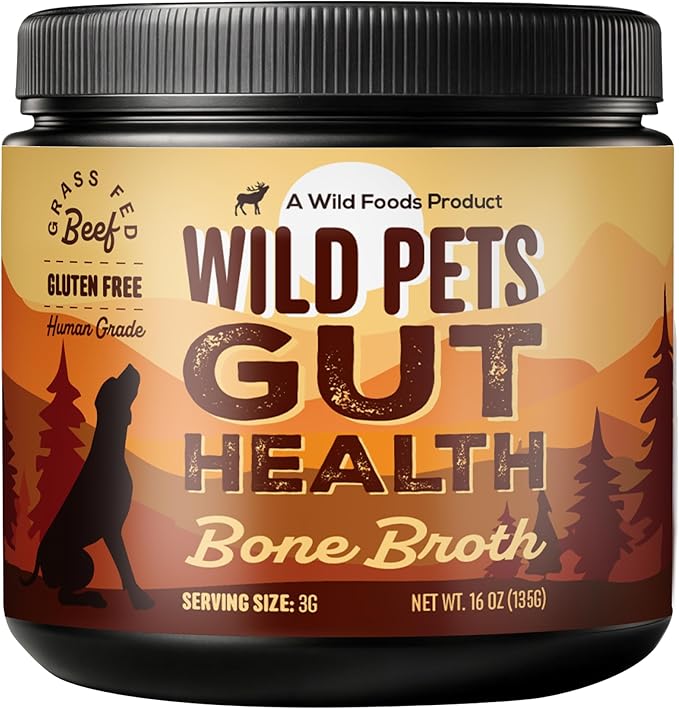 Wild Foods Dog Bone Broth Powder – 100% Natural & 16oz US Made Bone Broth for Dogs Support Digestion, Gut & Joint Health – Non Fillers Rich in Gelatin, Glutamine & Proline