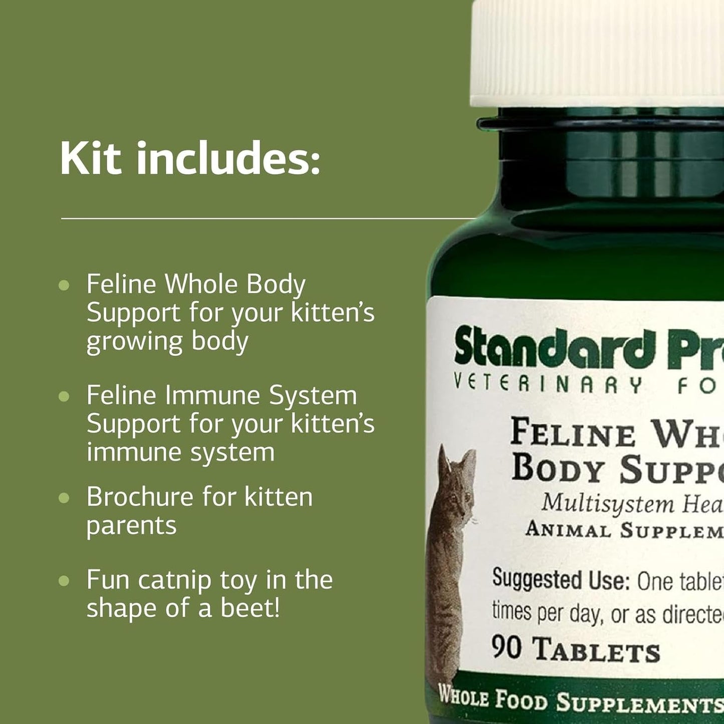 Standard Process Kitten Kit - Overall Health Kit for Feline Whole-Body Support - Feline Immune System Support Supplements - Wellness Supplements to Support Kitten Health & Growth - Includes Catnip Toy