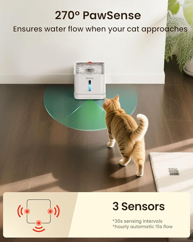 Cordless Cat Water Fountain, 3L/100oz Stainless Steel Tray, Cat Fountains for Drinking, Pet Water Fountains Indoor, Automatic Dog Water Bowl Dispenser, Rechargeable Battery Operated BPA-Free