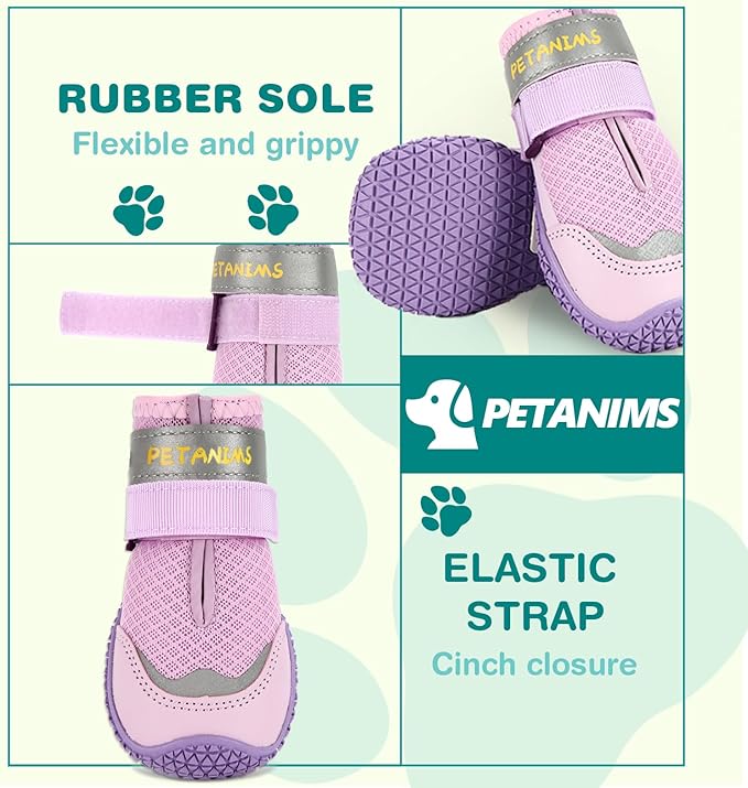 Dog Shoes for Large Dogs, Medium Dog Boots & Paw Protectors for Winter Snow, Breathable Dog Booties for Hot Pavement, Hardwood Floors Purple Size 6