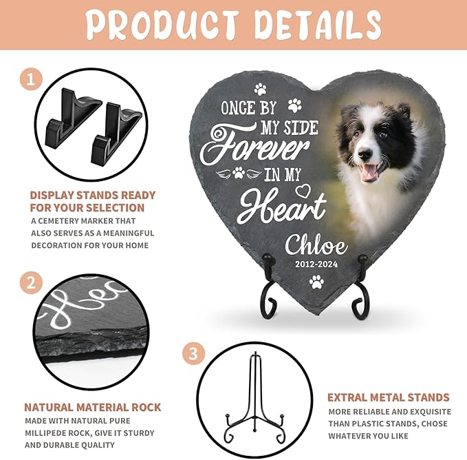Personalized Dog Memorial Stone, Pet Memorial Sympathy Gifts for Loss of Dog, Pet Passing Away Heart Shape Stone, Cat Bereavement Remembrance Gifts