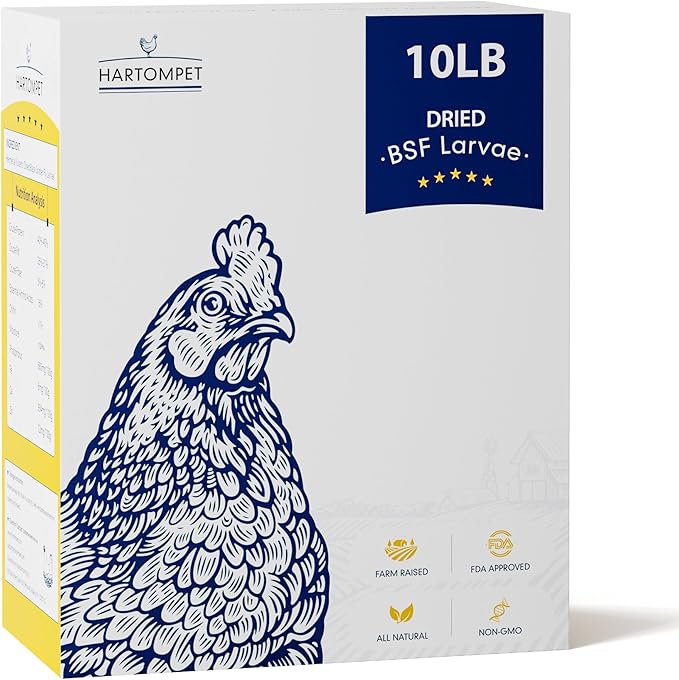 Nutrient-Rich Chicken Feed - 10LB Dried Black Soldier Fly Larvae, 100% Natural, 85X More Calcium Than Mealworms, Ideal for Molting & Laying Hens, Ducks, and Wild Birds, Reptiles and Hedgehog