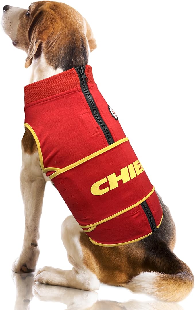 NFL Kansas City Chiefs Dog Anxiety Shirt Calming Soothing Solution Vest, for Dogs/Cats with Anxiety, Fears, Fireworks, Loud Noises, Dark, Lonely Keeps Dogs Calm Feeling Safe, Relaxing Jacket, X-Small