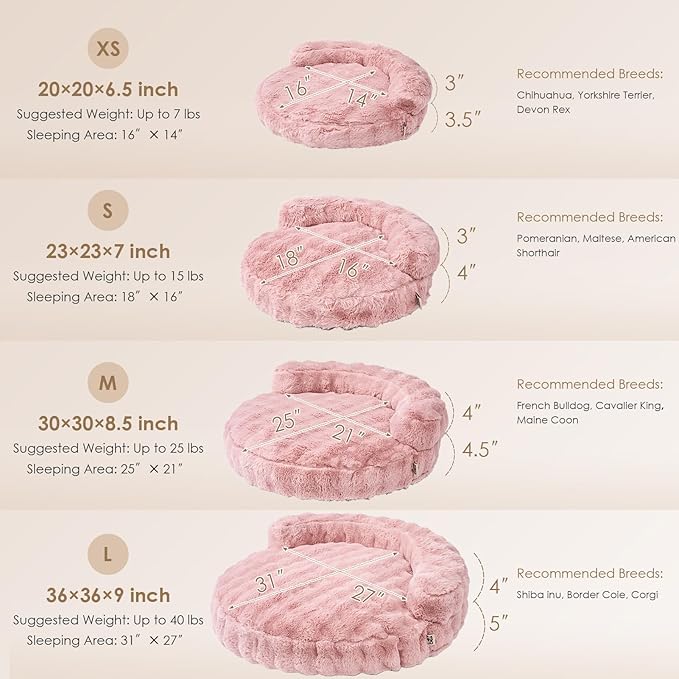 EHEYCIGA Medium Dog Bed and Large Cat Couch – Fluffy Faux Rabbit Fur Pet Sofa for Small and Medium Dogs, Washable Removable Cover, Waterproof and Non-Slip, 30 Inch, Pink