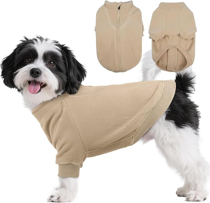 BRKURLEG Dog Sweater, Turtleneck Thick Dogs Sweatshirts Fleece Sweater, Dog Winter Coat for Small Medium Large Dogs, Pet Warm Sweaters with Zipper, Pullover Jacket with Sleeve (Light Coffee, XS)