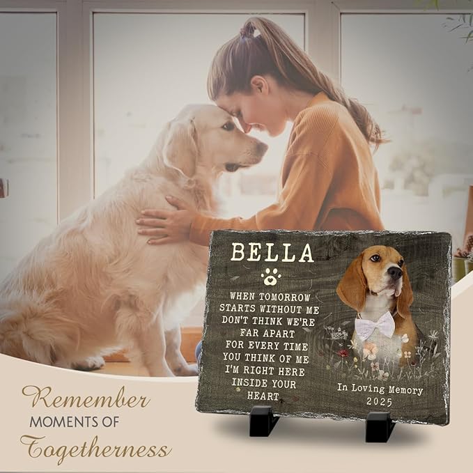 Personalized Memorial Stone - Multihued Plaque to Mark Vibrant Memory of Your Dog and Cat, Elegant Home and Garden Decor, Indoor and Outdoor, Pet Loss of Sympathy Gift