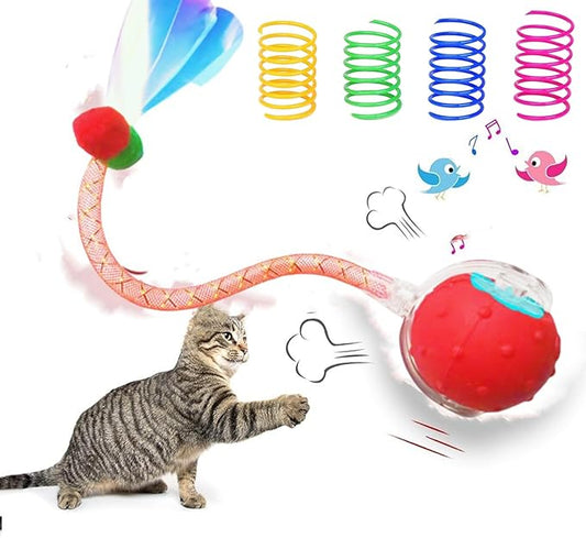Interactive Cat Toys Ball for Indoor Cats Fast Rolling on Carpet，Colorful Plastic Spring Cat Toys 5Suit ，Automatic Kitten Toys for Bored Indoor Adult Cats，Motion Activated