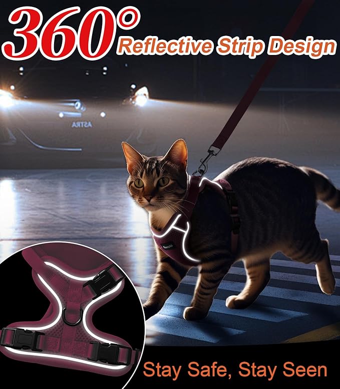 Cat Harness and Leash for Walking Escape Proof Soft Adjustable Cat Leash Breathable Comfortable Vest Easy to Wear Kitten Harness for Outdoor Travel Pink M