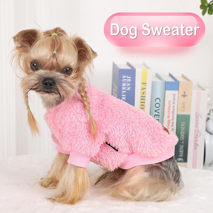 Dog Sweater Sweaters for Small Dogs Girl Purple Fleece Clothes Winter Soft Thickening Warm Puppy Boy Teacup Yorkie Chihuahua (S,Pink)