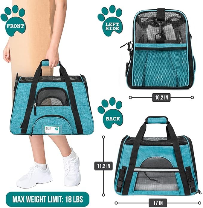 PetAmi Airline Approved Pet Carrier for Cat, Soft Sided Dog Carrier for Small Dog, Cat Travel Supplies Accessories Indoor Cat, Ventilated Pet Carrying Bag Medium Large Kitten Puppy, Small Heather Blue