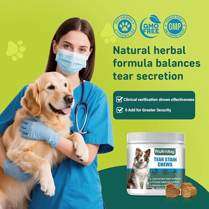 Tear Stain Chews for Dogs - Dog Tear Stain Remover & Supplement with Antioxidant Blend, Vitamin C, Lutein - 120ct Beef Flavor Soft Chews for Eye Health & White Fur Care (ND-038)