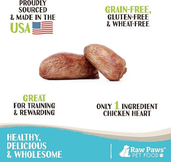 Raw Paws Freeze Dried Chicken Hearts for Dogs & Cats, 4-oz Whole - Made in USA - Freeze Dried Chicken Dog Treats Single Ingredient Treats for Cats